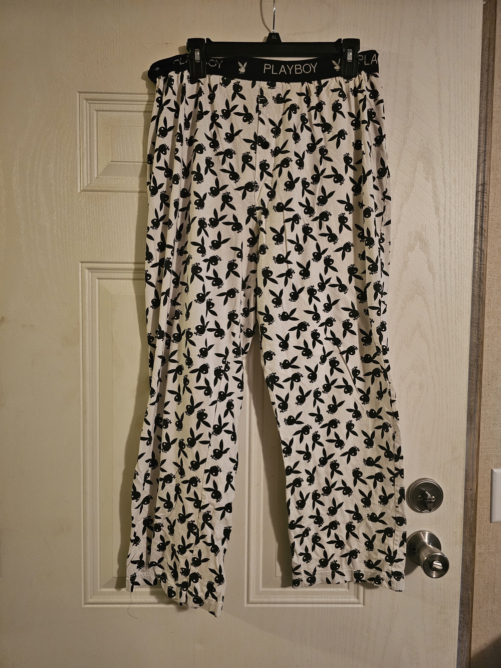 PLAYBOY White Lounge Pants with Black Bunny Pattern